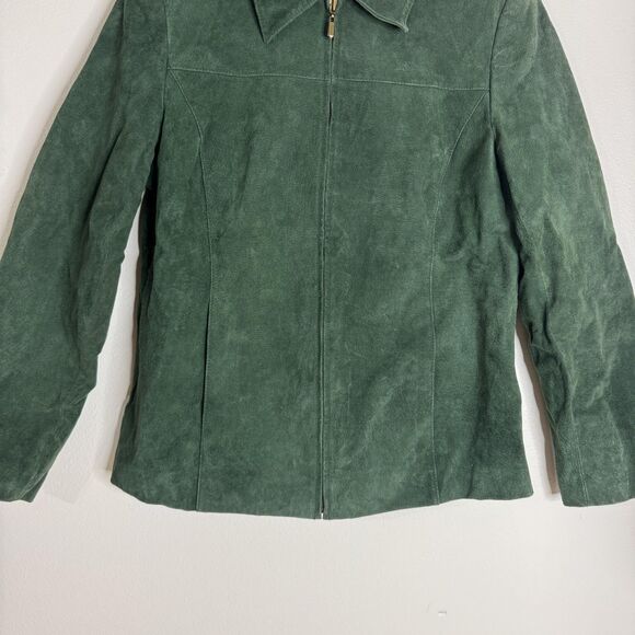 Pritti Suede Jacket Womens Medium Green Genuine Leather Full Zip Classic Lined - Picture 4 of 9